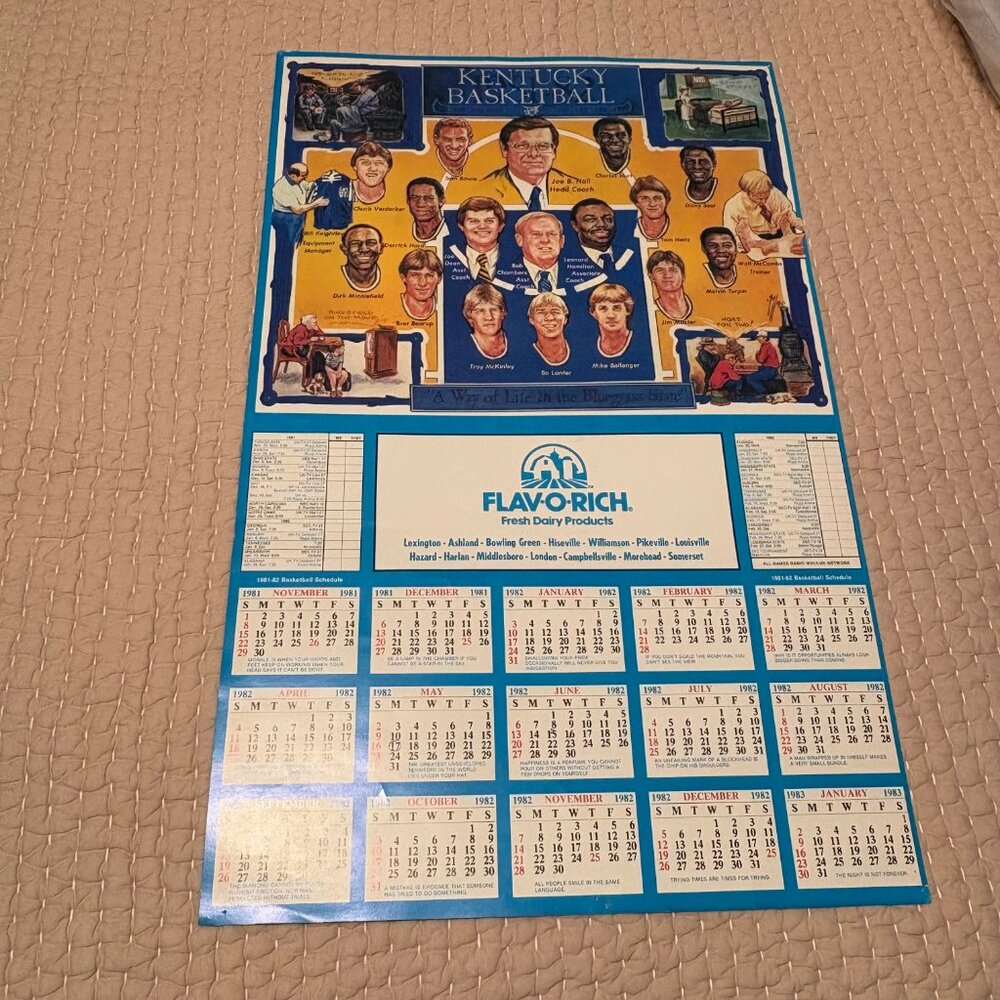 Vintage Kentucky Wildcats 81-82 Basketball Schedule Calendar Poster Twin Towers